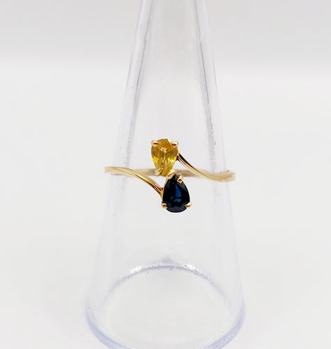 Bague 55 Bague toi et moi vintage or jaune 18k saphirs jaune et bleu 58 Facettes A06006