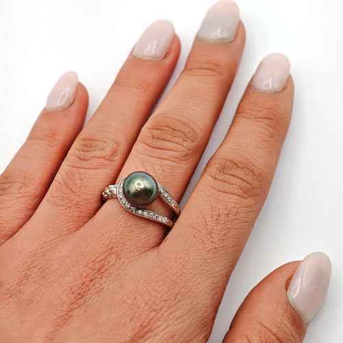 Bague 56 Ensemble bague et boucles d'oreilles FOPE en or blanc et perle de Tahiti 58 Facettes 21009020