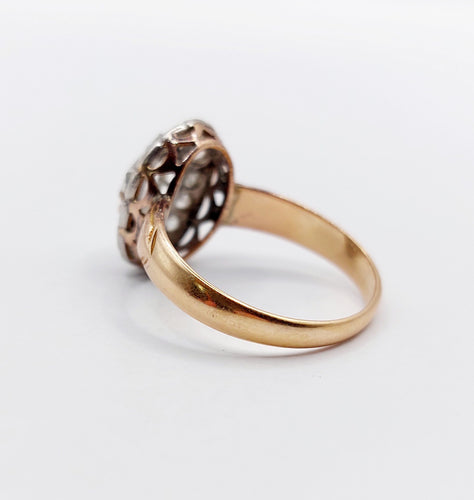 Bague marguerite victorienne or rose 18k diamant poire 0.60 carat (circa 1880)