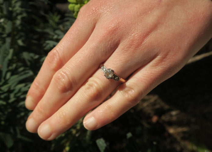 Bague 54.5 Bague solitaire Art Nouveau Diamant Or rose et Platine 58 Facettes