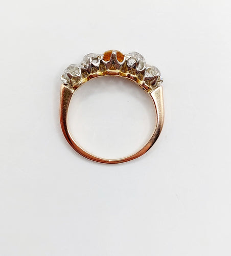 Bague jarretière antique en or rose 18k et platine, citrine et diamants