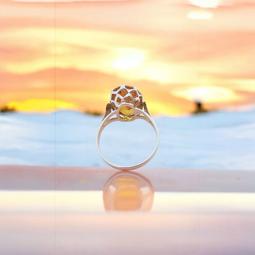 Bague 56.5 Bague Citrine Ambrée en solitaire Or Jaune 18 K 58 Facettes AA 1681