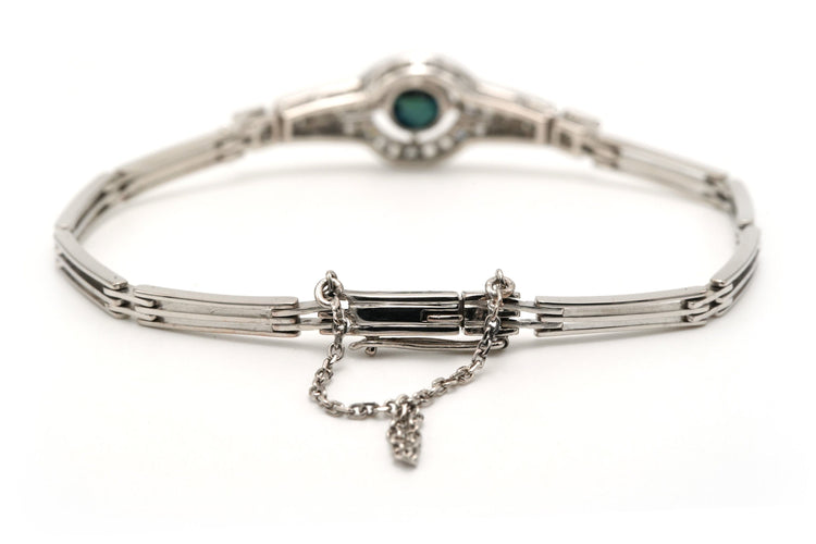 Bracelet Bracelet Art Déco serti d'un saphir et de diamants taille rose en or blanc 58 Facettes 23105