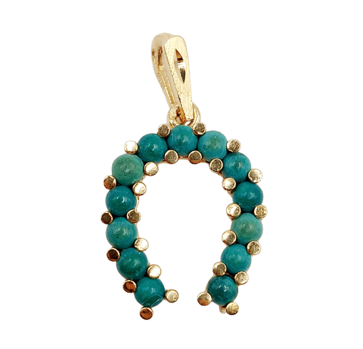 Pendentif Pendentif fer à cheval vintage or 18k billes de malachites 58 Facettes A06192