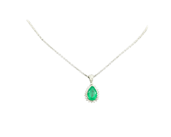 Collier Collier en or blanc avec une émeraude colombienne de 1,25 carat et des diamants 58 Facettes 8895
