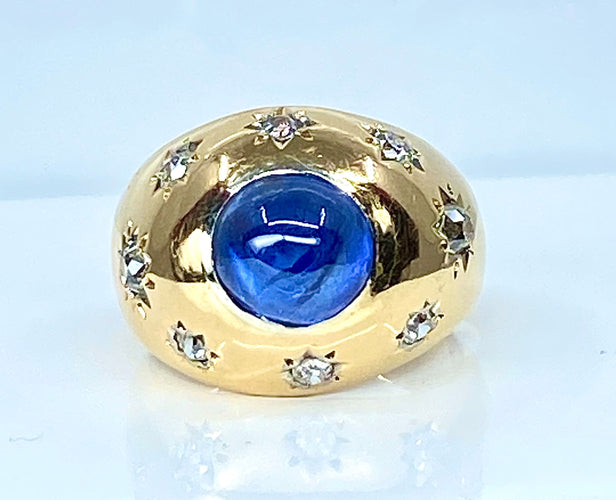 Bague 53 Bague or jaune saphir 5,10 carats Ceylan non chauffé et diamants 58 Facettes AB411