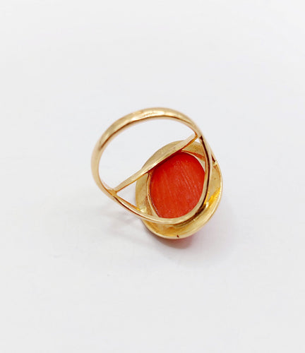 Bague 43 Bague cocktail or rose, cabochon de corail, Art Déco 58 Facettes A06379