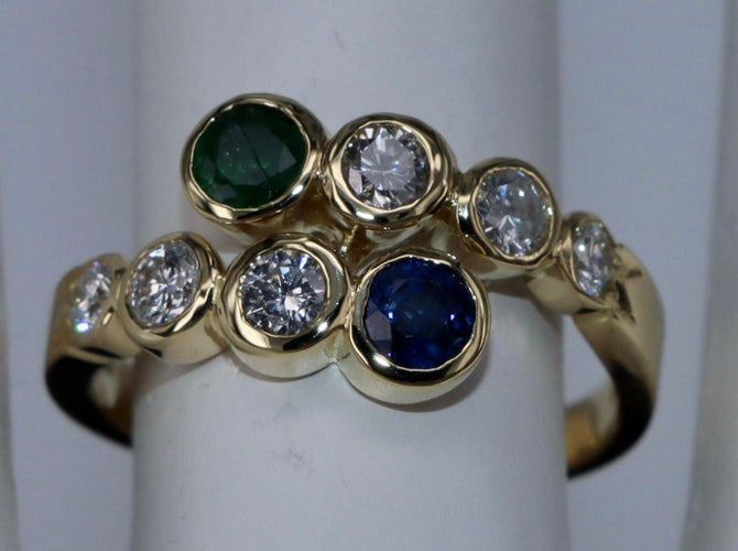 Bague 53.5 Bague saphir émeraude et diamant serpent en or jaune 58 Facettes BA-70