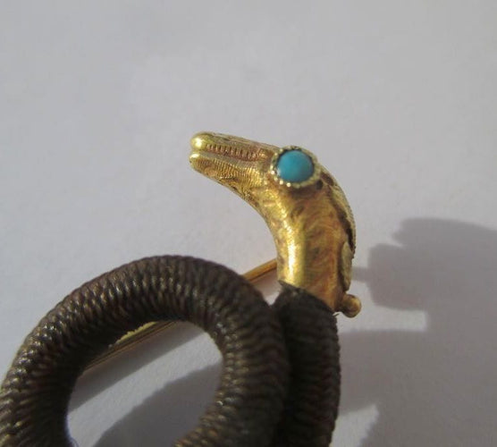 Broche Broche Serpent Cheveux or rose , turquoise XIXe siècle 58 Facettes