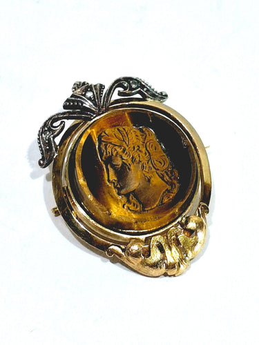 Broche Broche Or et Oeil De Tigre 58 Facettes