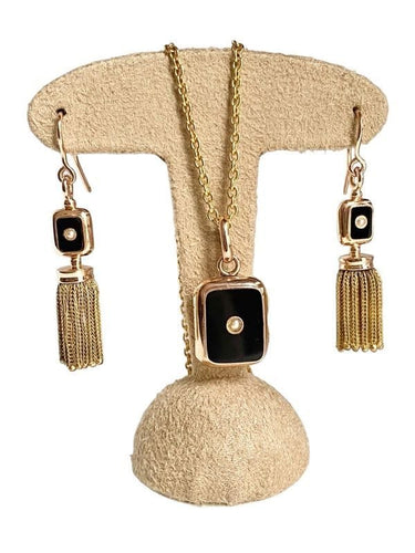 Boucles d'oreilles Demie Parure Napoléon III or et onyx 58 Facettes