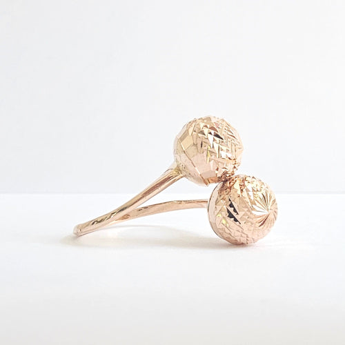 Bague Toi et Moi en or jaune 14 carats et perles d'or facettees - Taille EU59 a EU63