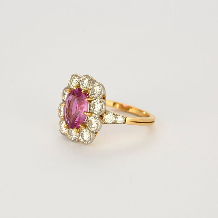 Bague Bague marguerite or jaune et platine, diamants et saphirs rose 58 Facettes