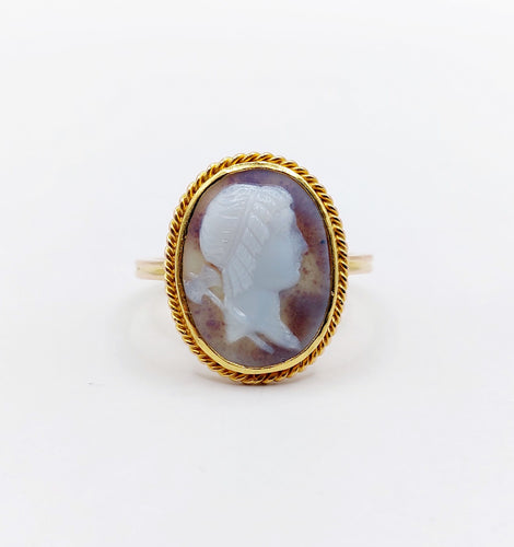 Bague 51 Bague antique or jaune 14k camée sur agate 58 Facettes A06168