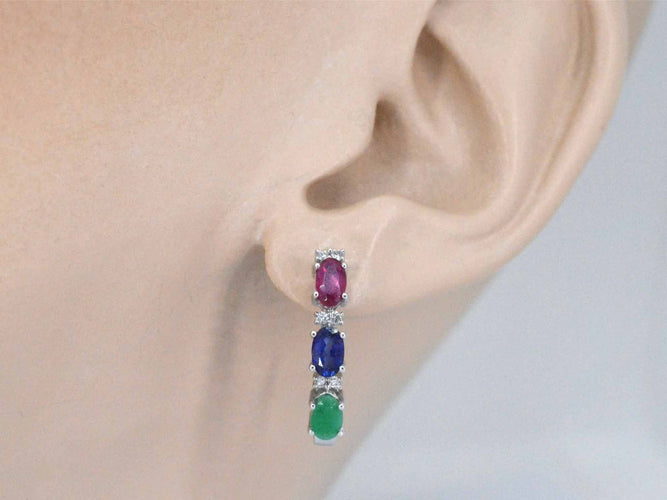 Boucles d'oreilles Boucles d'oreilles en or blanc avec pierres précieuses multicolores et diamants 58 Facettes 2274