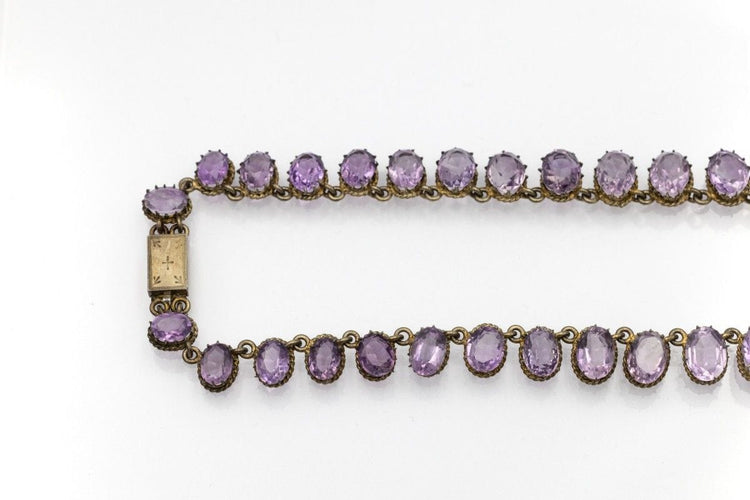 Collier Collier rivière ancien avec améthystes ovales facettées en argent doré 58 Facettes 11718