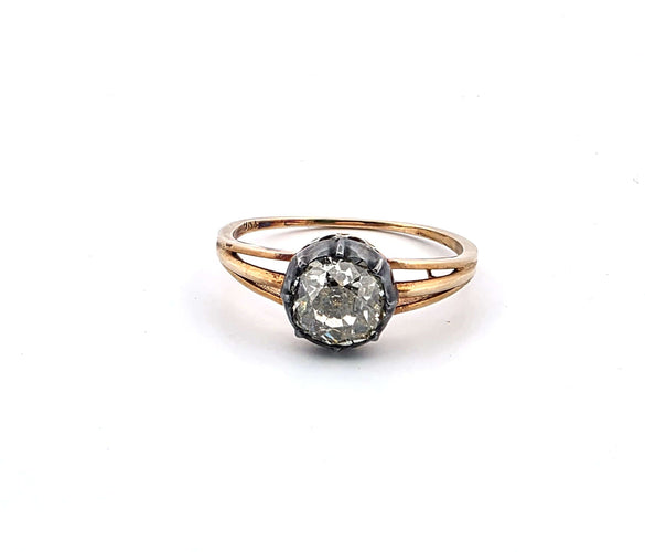 Bague 54 Bague Art Déco en or jaune et argent avec gros diamant 58 Facettes