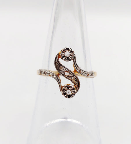 Bague 53 Bague toi et moi antique en or 18k et diamants taille roses 58 Facettes A06396