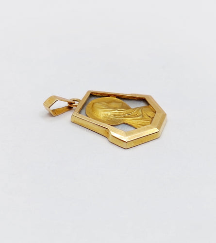 Pendentif Médaille - Médaille religieuse art déco en or rose 18k et nacre 58 Facettes A06573