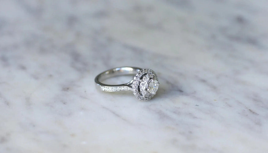 Bague 50.5 Bague Cible Double Entourage or blanc diamants 58 Facettes