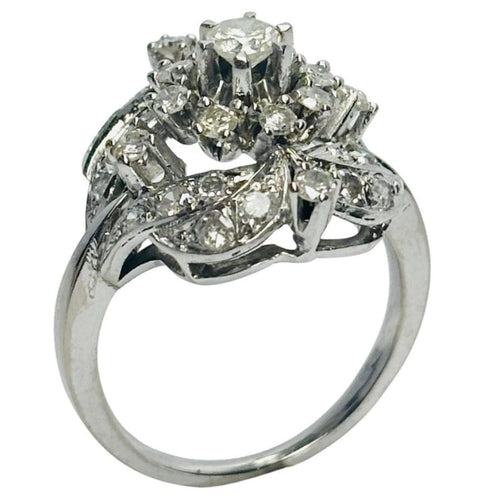 Bague 53 Bague rétro Cluster en or blanc des années 1940, diamant naturel de 1,52 ct 58 Facettes E12