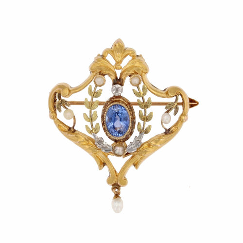Pendentif Pendentif broche ancien saphir et perles fines 58 Facettes 25-012B