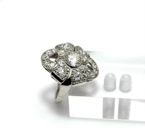 Bague 55 Bague en platine sertie d'un diamant de style Art déco 58 Facettes 50407