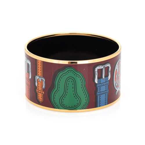 Bracelet Bracelet jonc Hermès en émail et motif ceinture, largeur 3,5 cm, ton or jaune 58 Facettes G13471