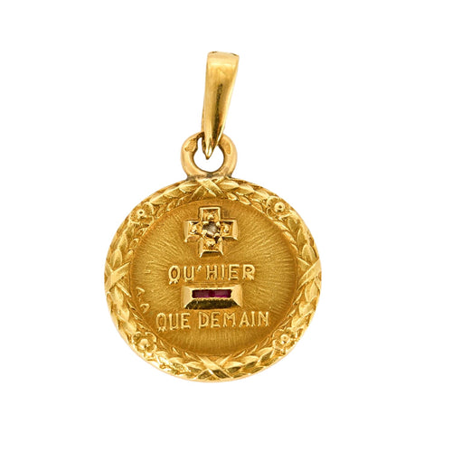 Pendentif AUGIS - Médaille d'Amour - Or jaune, diamant et rubis 58 Facettes AUX1016