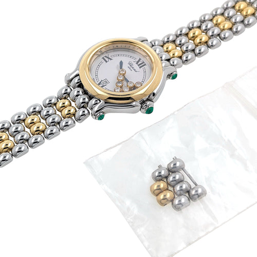Montre Chopard Happy Sport Date Jewelry 7 Diamonds 5 Emeralds 18k Gold Steel 58 Facettes
