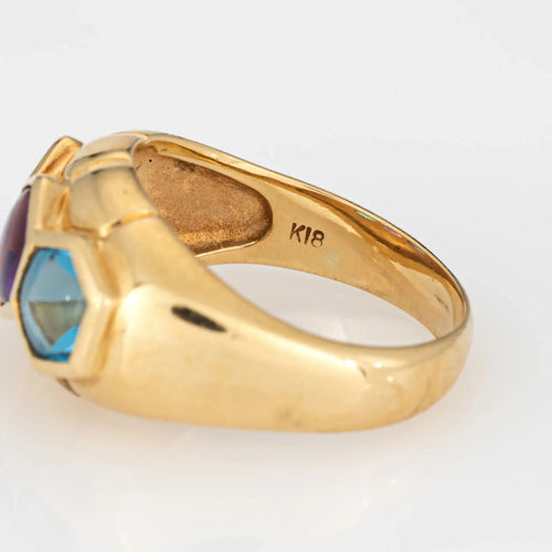 Bague 53 Bague vintage en or jaune avec améthyste et topaze bleue 58 Facettes G13634