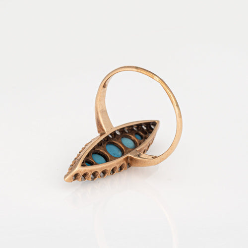 Bague Bague navette victorienne antique en or jaune et diamants turquoise 58 Facettes G14020