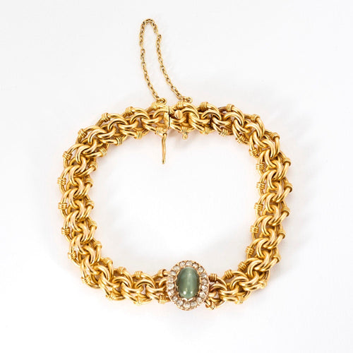 Bracelet Bracelet or jaune, quartz oeil de chat et diamants 58 Facettes DIN0056