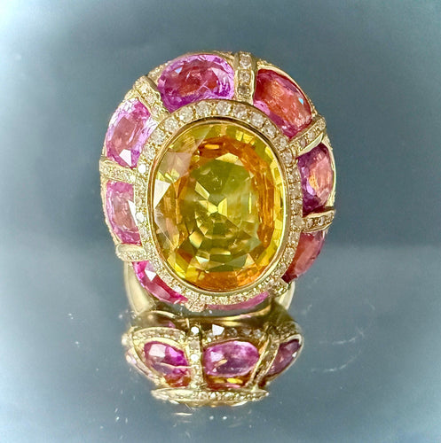 Bague 50.5 Bague or jaune sertie de saphirs jaunes et roses 58 Facettes