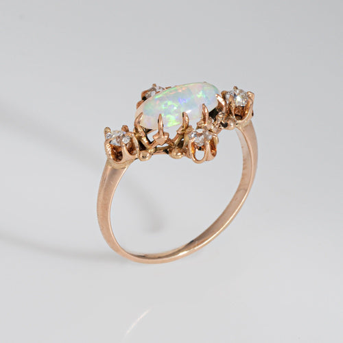 Bague 49 Bague antique victorienne en or jaune 14 carats avec opale et diamant 58 Facettes G13910