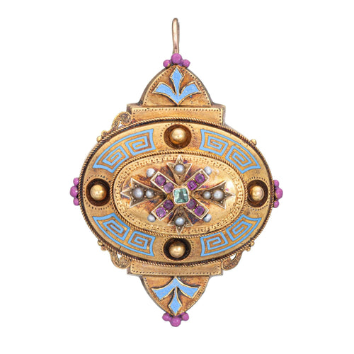 Pendentif Pendentif victorien en or jaune, émail et pierre précieuse 58 Facettes G14132