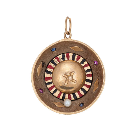 Pendant Vintage Gold Pendant with Spinning Roulette Wheel Charm 58 Facettes G12703