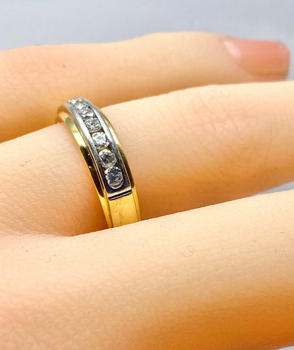 Bague 50 Demi alliance en or jaune et or blanc 18 carats et diamants 58 Facettes AB555