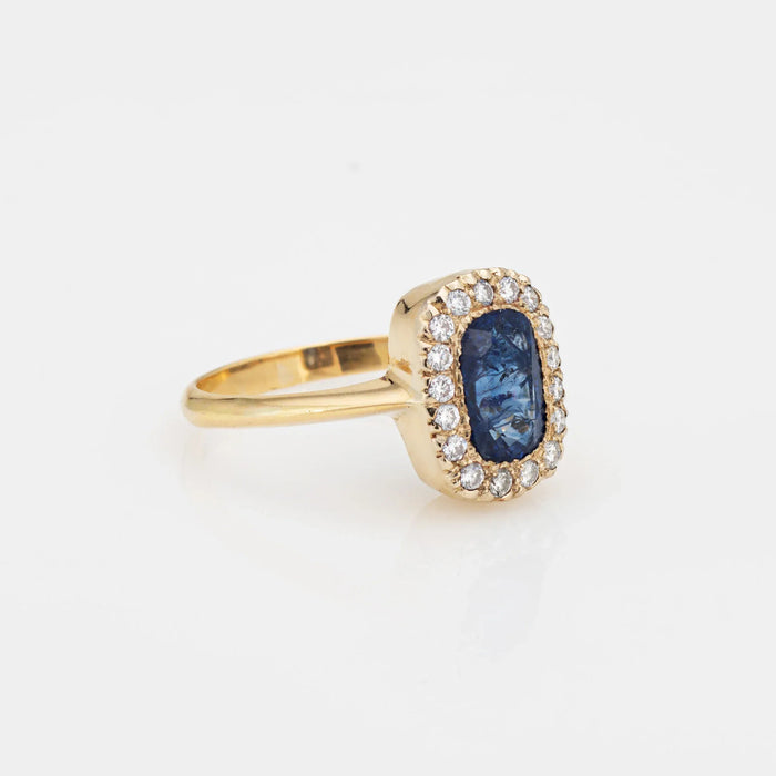 Bague Saphir Diamant Vintage Pierre Précieuse Fiançailles Or Jaune