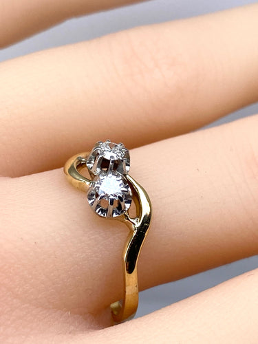 Bague toi et moi or jaune et blanc diamants