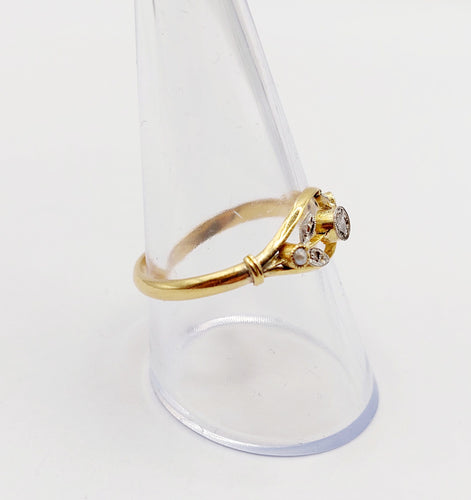 Bague 61 Bague fleur antique en or 18k, diamants taille roses et perles art nouveau 58 Facettes A06399