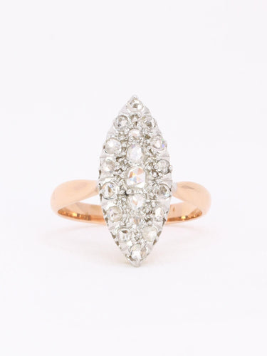 Bague marquise or rose diamants taille rose