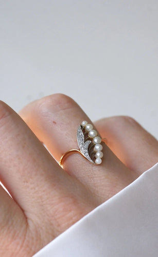 Bague Bague Ancienne Muguet Perles et Diamants 58 Facettes