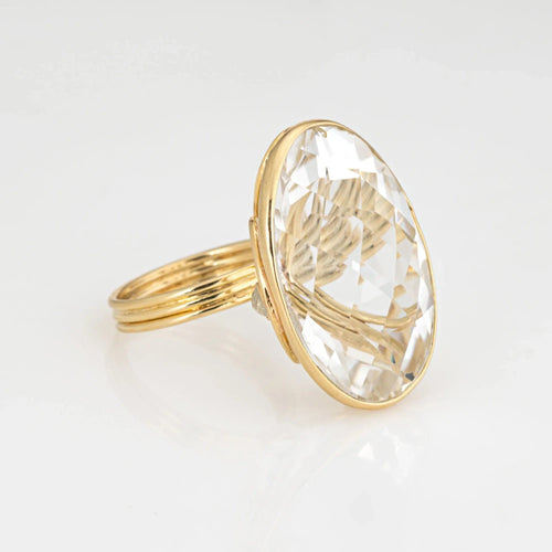 Bague Bague vintage en or jaune 18 carats avec diamants et cristal de roche, taille 7 58 Facettes G13575