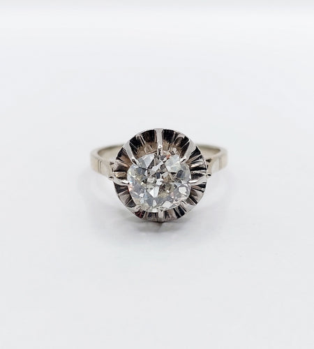 Bague 54 Bague solitaire art déco en or blanc 18k et platine, diamant 1,70 ct 58 Facettes A06509