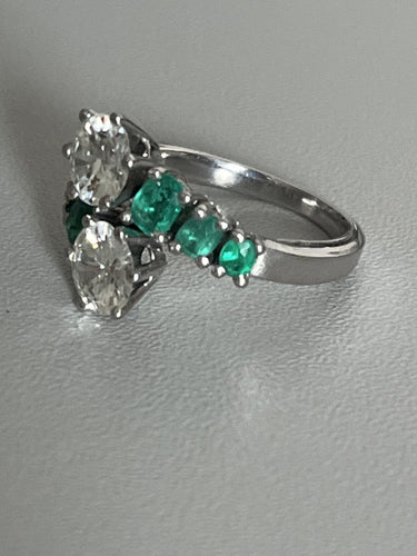 Bague 60 Bague Toi & Moi Or Gris Emeraudes Diamants 58 Facettes LOT 6389