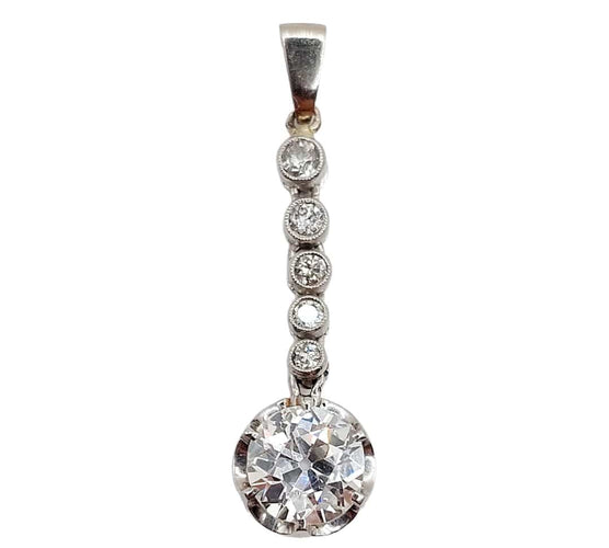 Pendentif or blanc , platine et diamant taille ancienne 1,30 carat (circa 1900)