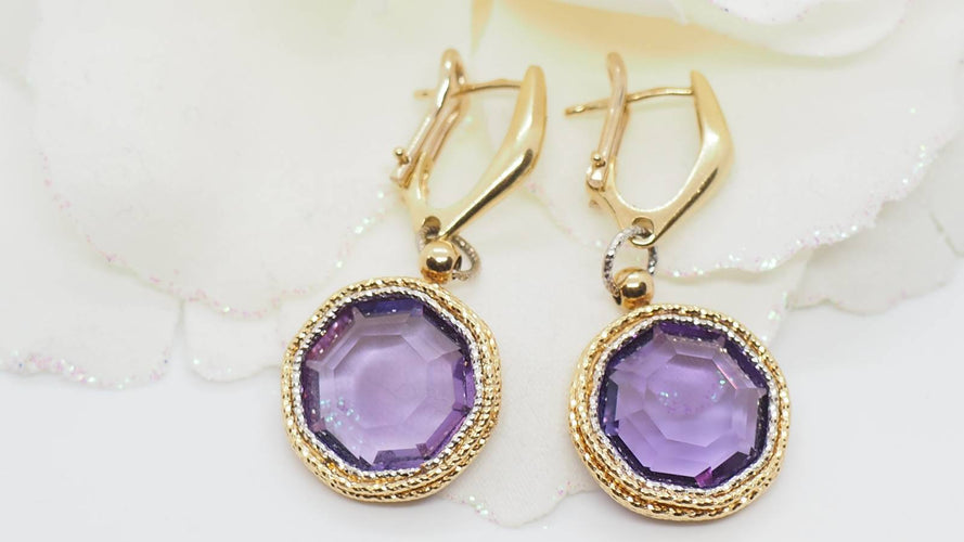 Boucles d'oreilles Boucles d'oreilles en or deux tons et améthystes 58 Facettes 30222