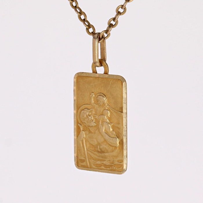 Pendentif Médaille rectangulaire or jaune Saint Christophe 58 Facettes CVP123