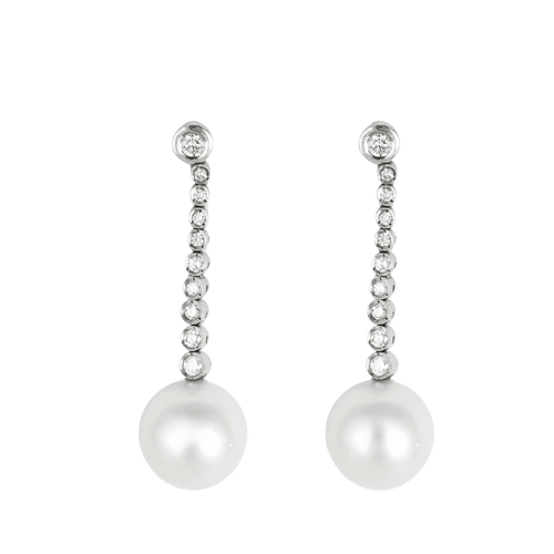 Boucles d'oreilles BOUCLES D'OREILLES "DORMEUSES" OR BLANC DIAMANTS ET PERLES 58 Facettes BO/240060